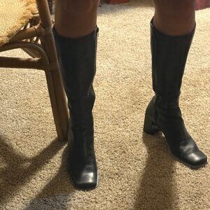 Black, leather, high heeled boots